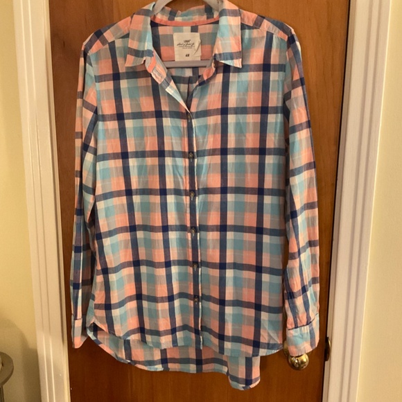 H&M LOGG Women’s Sz 14 Pink Blue Long Sleeve Plaid Button Up Shirt - Picture 3 of 10